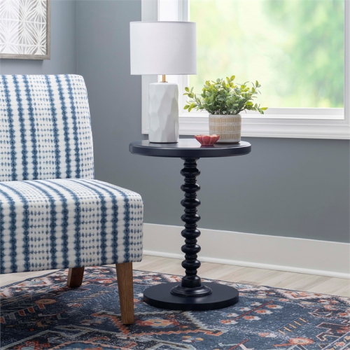 Linon Tara Wood Spindle Side Table in Navy Blue