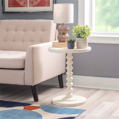 Linon Tara Wood Spindle Side Table in Off White