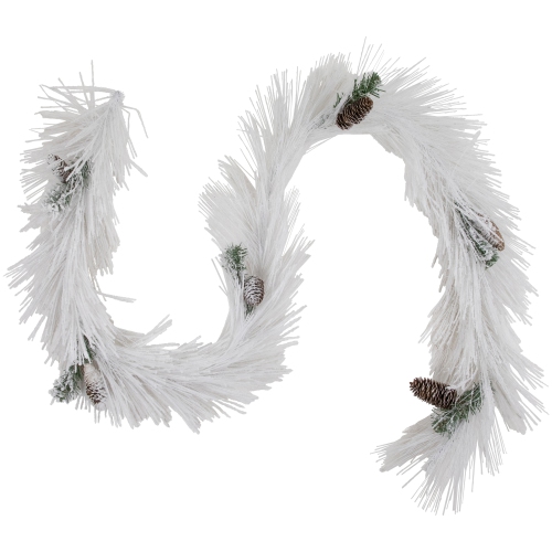 NORTHLIGHT  6' X 10" Flocked Artificial Christmas Garland With Pine Cones, Unlit In White