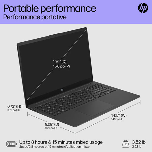 Portable de 15,6 po de HP - Noir de jais (N100 d'Intel/SSD 512 Go/RAM 8 Go/Windows 11 Home)