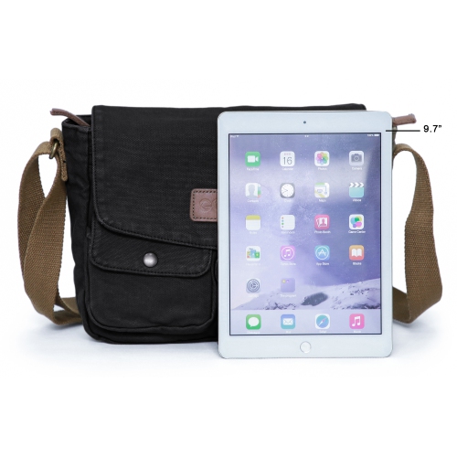 Sac messager en toile de Gotium - Sac à bandoulière rétro de style militaire, noir