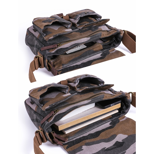 Sac messager en toile de Gotium - Sac à bandoulière rétro de style militaire, camouflage
