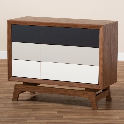 Baxton Studio Svante Mid-Century 6-Drawer Wood Chest in Brown and Multi