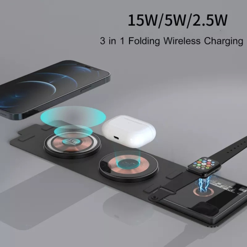 navor 3 in 1 Foldable Wireless Charger, 15W Magnetic Fast Wireless Charging Pad for iPhone 14/13/12/SE/11, Apple Watch, AirPods Pro