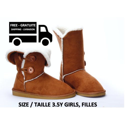 Stimula Lifestyle Comfy Winter Fall Spring Boots for Girls, Warm & Cozy Size 3.5Y – Camel Suede