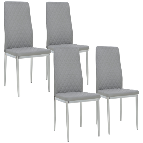 HOMCOM  Dining Chairs Set Of 4, Modern Kitchen Chairs With Faux Leather Upholstery And Steel Legs for Living Room, Dining Room, Bedroom In Grey