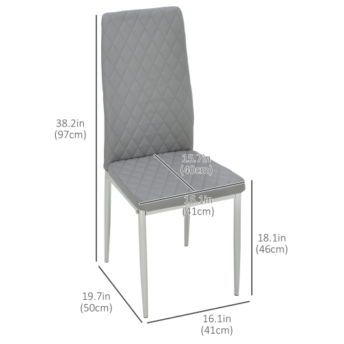 HOMCOM Dining Chairs Set of 4, Modern Kitchen Chairs with Faux Leather Upholstery and Steel Legs for Living Room, Dining Room, Bedroom, Grey