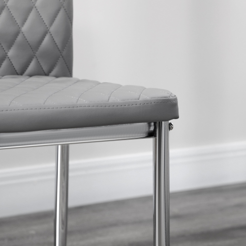 HOMCOM Dining Chairs Set of 4, Modern Kitchen Chairs with Faux Leather Upholstery and Steel Legs for Living Room, Dining Room, Bedroom, Grey