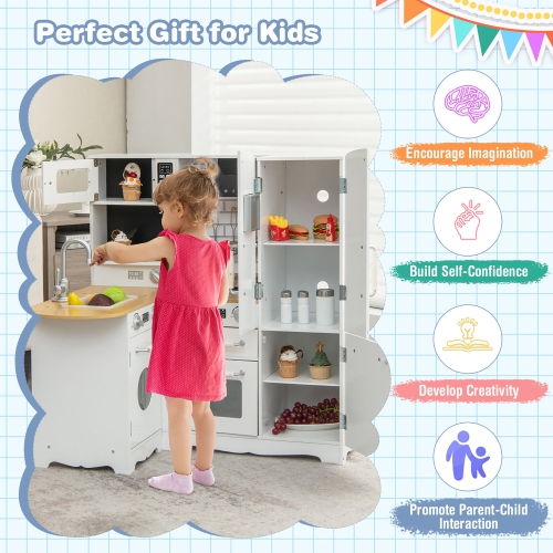 Gymax Kid's Corner Kitchen Playset Wooden Pretend Kitchen Play Toy Set w/ Sound Effect