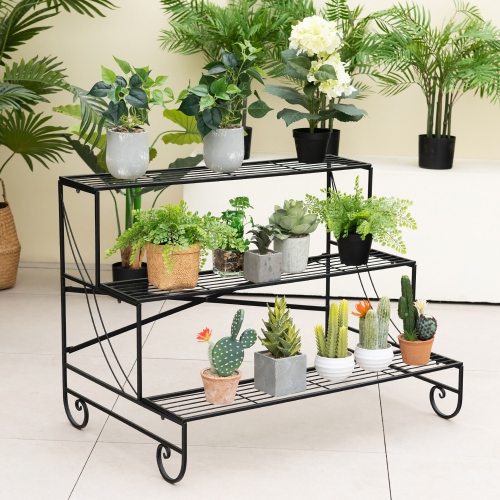 Gymax 3-Tier Metal Shelf Ladder Shaped Plant Stand Flower Pot Display Rack Organizer