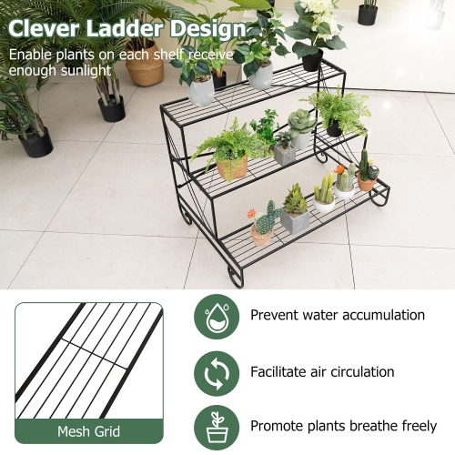 Gymax 3-Tier Metal Shelf Ladder Shaped Plant Stand Flower Pot Display Rack Organizer