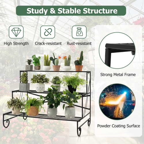 Gymax 3-Tier Metal Shelf Ladder Shaped Plant Stand Flower Pot Display Rack Organizer