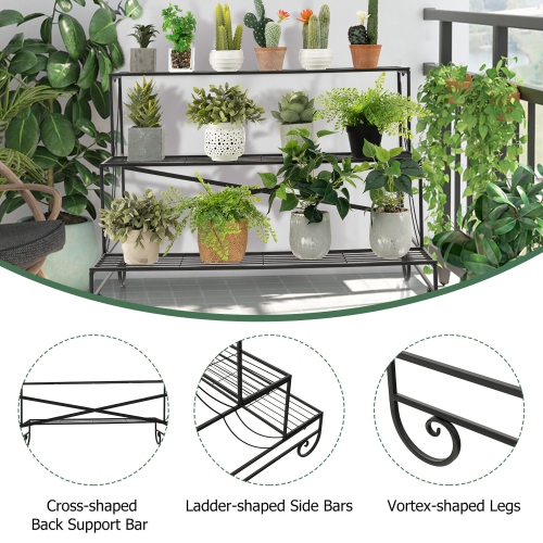 Gymax 3-Tier Metal Shelf Ladder Shaped Plant Stand Flower Pot Display Rack Organizer