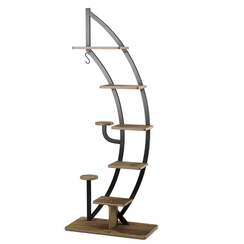 Gymax 6 Tier 9 Potted Metal Plant Stand Rack Curved Stand Holder Display Shelf w/ Hook