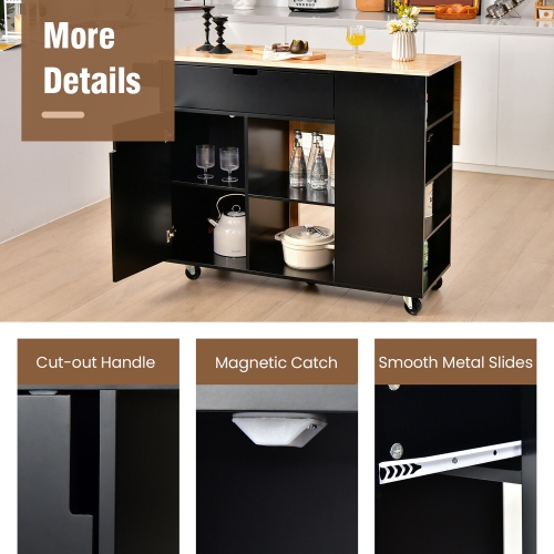 Gymax Kitchen Island Cart Rolling Serving Trolley w/ Drop Leaf Spice Rack Shelves