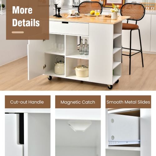 Gymax Kitchen Island Cart Rolling Serving Trolley w/ Drop Leaf Spice Rack Shelves