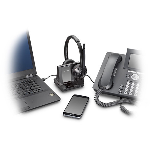 Système avec casque d’écoute sans fil DECT Savi 8220M de Plantronics avec trousse de nettoyage