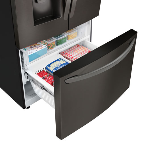 Réfrigérateur à deux portes 27,7 pi³ 36 po avec distributeur d'eau et de glaçons de LG - Inox noir