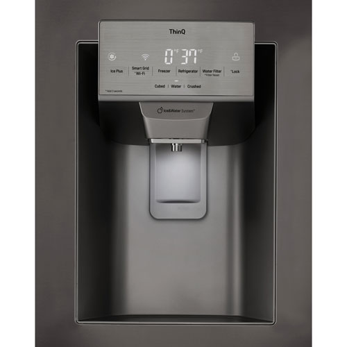 Réfrigérateur à deux portes 27,7 pi³ 36 po avec distributeur d'eau et de glaçons de LG - Inox noir