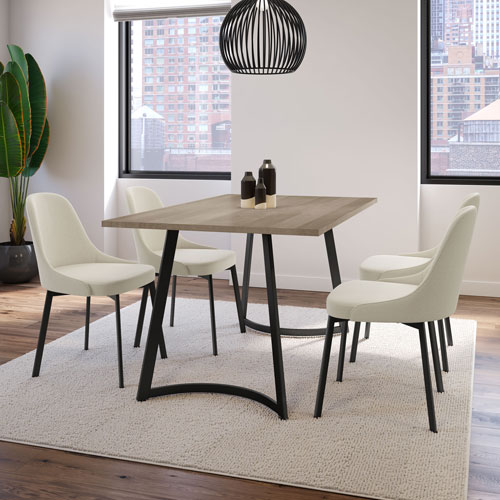 Harper Contemporary Polyester Dining Chair - Cream Bouclé/Black
