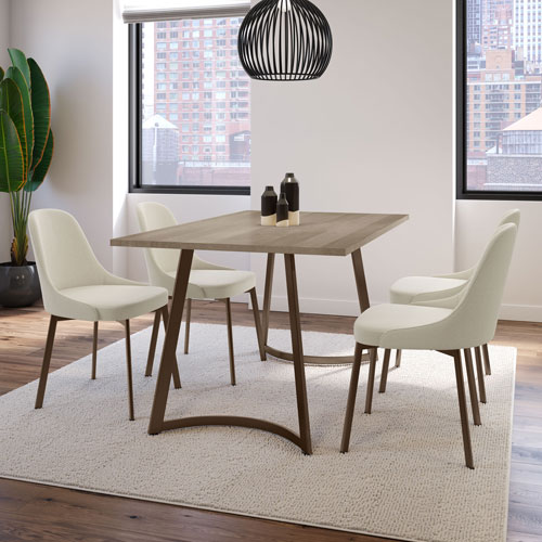 Harper Contemporary Polyester Dining Chair - Cream Bouclé/Bronze