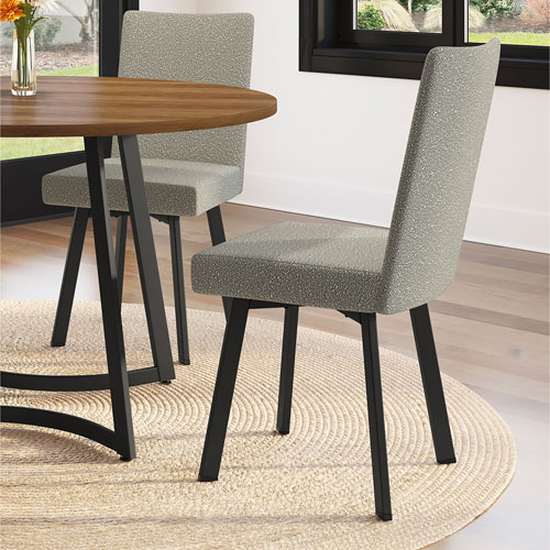 Elmira Contemporary Polyester Dining Chair - Beige Grey Bouclé/Black