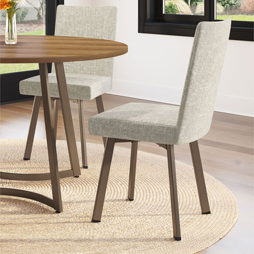 Chaise de salle à manger contemporaine en tissu Elmira - Chenille blanc crème/Bronze