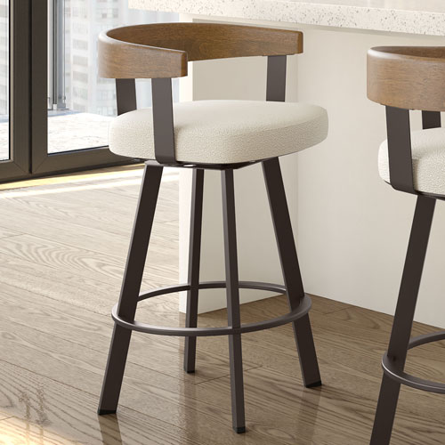 Lars Contemporary Counter Height Barstool - Cream Bouclé/Light Brown/Dark Brown
