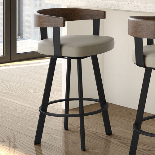 Lars Contemporary Bar Height Barstool - Greige/Black