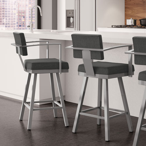 Akers Contemporary Counter Height Barstool - Charcoal Grey/Metallic Grey