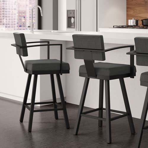 Akers Contemporary Bar Height Barstool - Charcoal Grey/Black