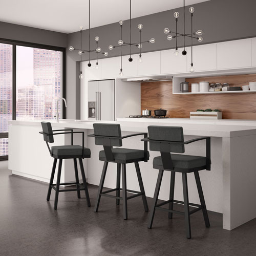 Akers Contemporary Bar Height Barstool - Charcoal Grey/Black