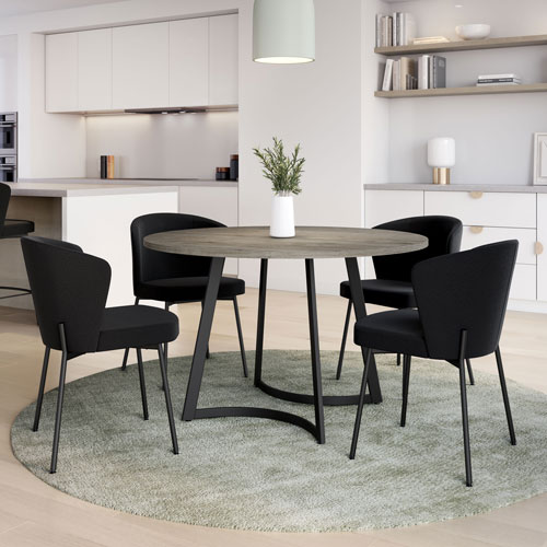 Camilla Transitional Polyester Dining Chair - Charcoal Grey Boucle/Black