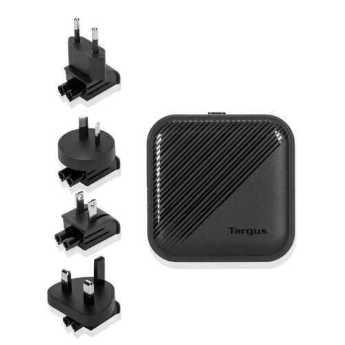 Targus 65W GaN Wall Charger w/1×USB-C, 1×USB-A ports; 4 travel plugs