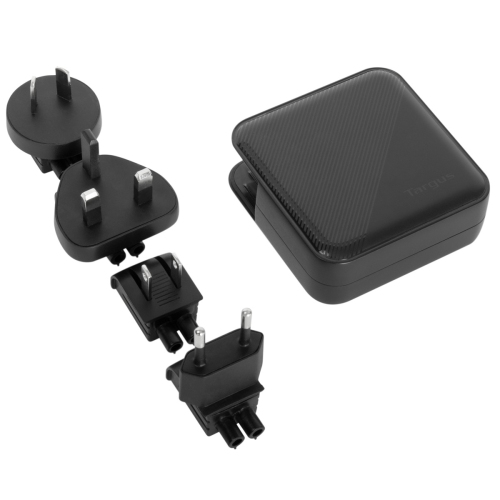 Targus 100W GaN Wall Charger w/2×USB-C, 2×USB-A ports; 4 travel plugs