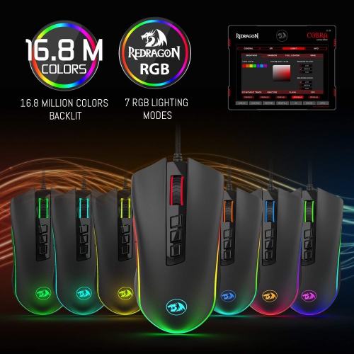 Redragon M711 Cobra Gaming Mouse with 16.8 Million RGB Color Backlit, 10,000 DPI Adjustable, Comfortable Grip, 7 Programmable Buttons