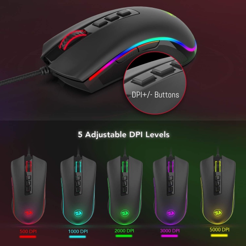 Redragon M711 Cobra Gaming Mouse with 16.8 Million RGB Color Backlit, 10,000 DPI Adjustable, Comfortable Grip, 7 Programmable Buttons