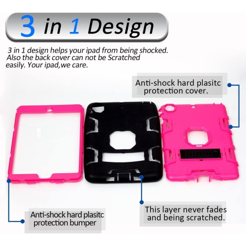 iPad Mini Case, iPad Mini 2 Case, iPad Mini 3 Case, M 3in 1 Heavy Duty Protection Kickstand Combo Hybrid Impact Silicone Hard Case Cover for ipad