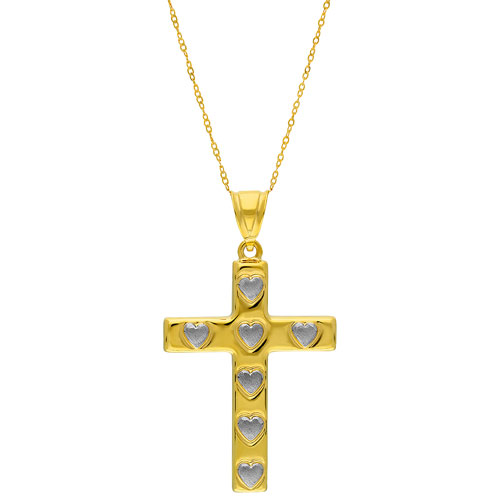 Le Reve 10K Gold Two-Tone Cross Heart Pendant in 18" 10K Gold Necklace