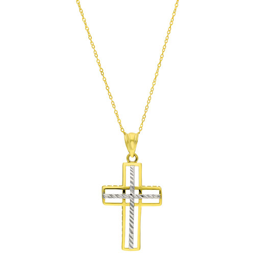 Mens Two-Tone Black Enameled Crucifix Necklace - Sterling Silver Pendant On  24