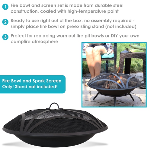 Sunnydaze 23 in Classic Elegance Replacement Fire Pit Bowl and Spark Screen