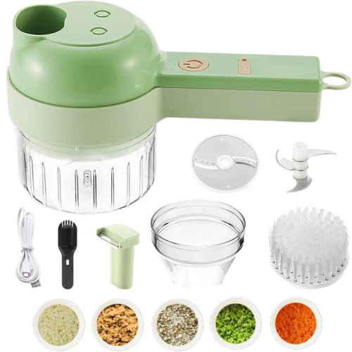 1pc 4 In 1 Vegetable Chopper Handheld Electric Vegetable Cutter Set Portable Wireless Garlic Mud Masher Garlic Press And Slicer Set Multifunctional
