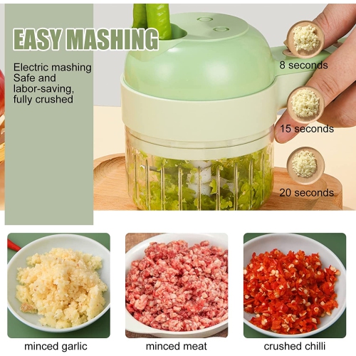 1pc 4 In 1 Vegetable Chopper Handheld Electric Vegetable Cutter Set Portable Wireless Garlic Mud Masher Garlic Press And Slicer Set Multifunctional