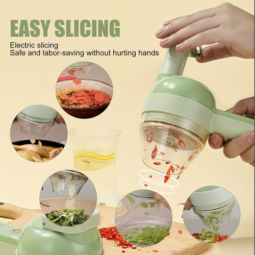 1pc 4 In 1 Vegetable Chopper Handheld Electric Vegetable Cutter Set Portable Wireless Garlic Mud Masher Garlic Press And Slicer Set Multifunctional