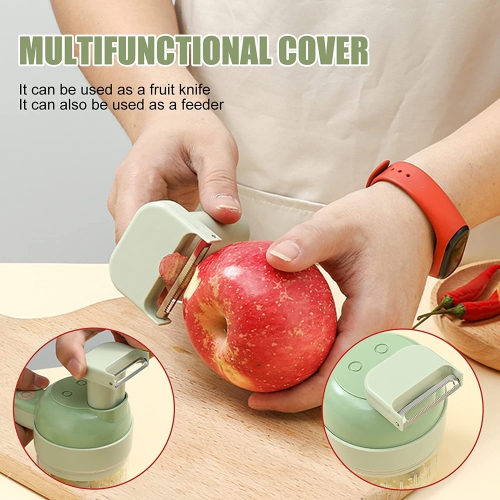 1pc 4 In 1 Vegetable Chopper Handheld Electric Vegetable Cutter Set Portable Wireless Garlic Mud Masher Garlic Press And Slicer Set Multifunctional