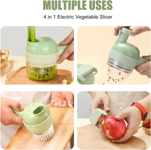 1pc 4 In 1 Vegetable Chopper Handheld Electric Vegetable Cutter Set Portable Wireless Garlic Mud Masher Garlic Press And Slicer Set Multifunctional