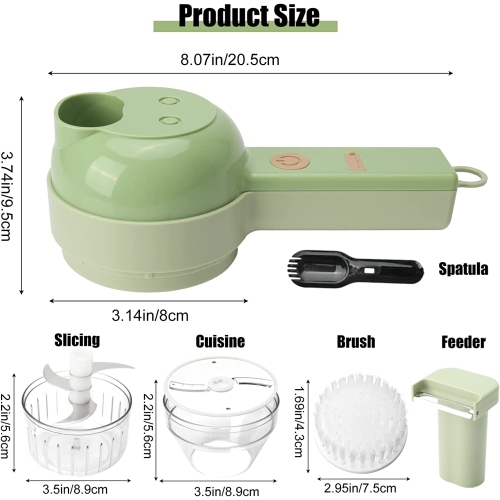 1pc 4 In 1 Vegetable Chopper Handheld Electric Vegetable Cutter Set Portable Wireless Garlic Mud Masher Garlic Press And Slicer Set Multifunctional