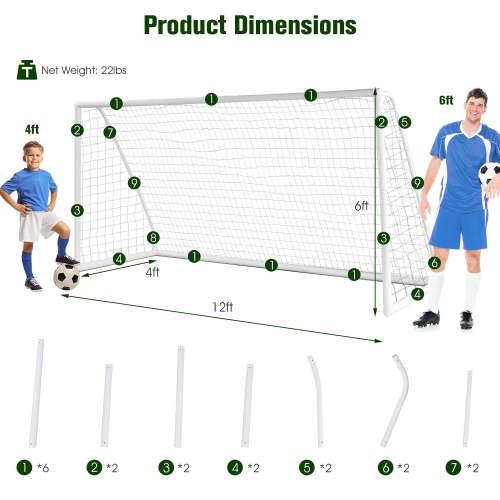 Gymax 12 x 6FT All-Weather Soccer Goal w/Strong UPVC Frame Kids Adults Soccer Practice