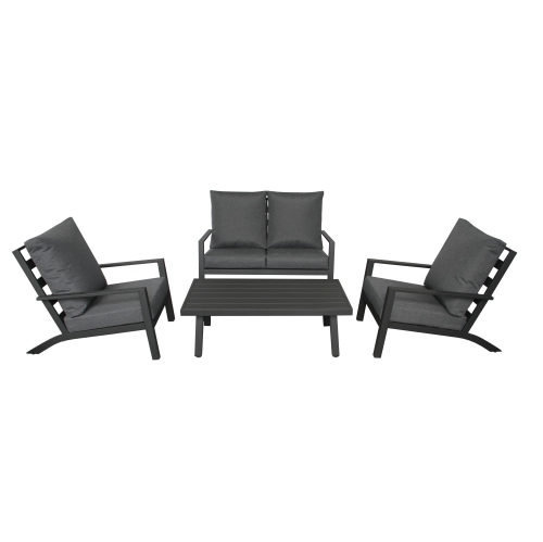 PATIO ZONE  4 Piece Deep Seating Set With 5" Spun Polyester Cushions And Aluminum Frame - / Grey In Black