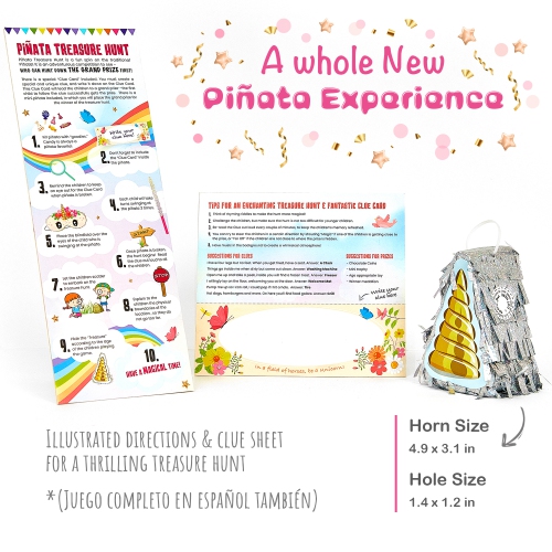 Unicorn Pinata Girl Themed Birthday Party Supplies - Mini Piñata, Pink Bat and Treasure Hunt Game Included!